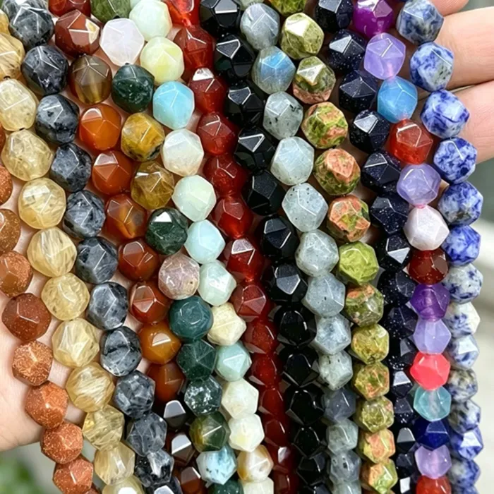 Authentic Natural Stone Faceted Gold Obsidian Crystal Agate Stone Jaspers Amazonite Loose Spacers Beads For Jewelry Making 6/8/10mm