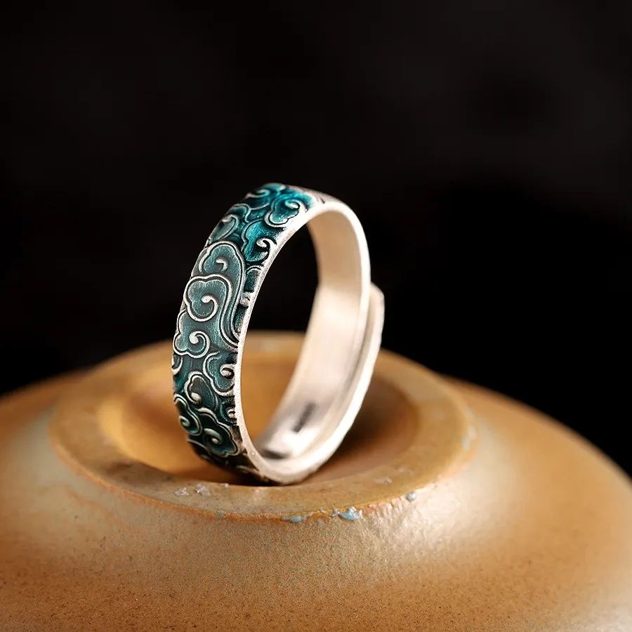 Authentic Auspicious Cloud Silver Ring Of Eternal Flow
