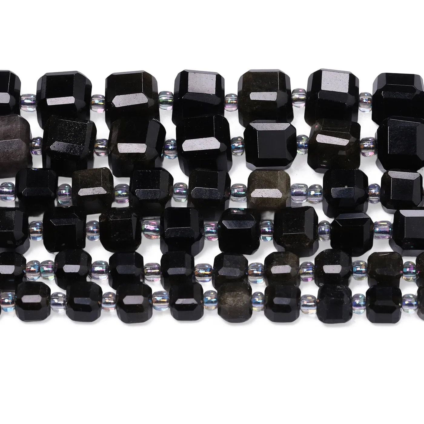 Authentic 5.5-10mm A+ Faceted Cube Natural Stone Gold Color Obsidian Beads Square Spacer Beads for Jewelry Making DIY Charms Bracelets
