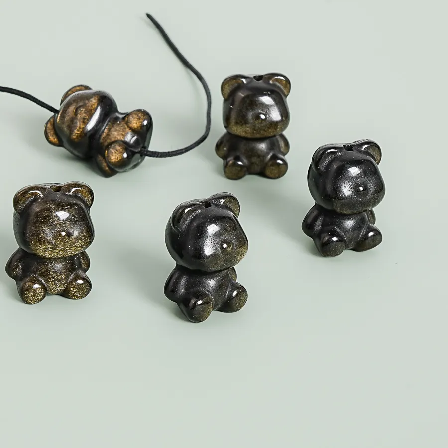 Authentic 5Pcs Gold Sheen Obsidian Teddy Bear Pendant 17x11x12MM Golden Black Squishy Bear Charms for Sweet DIY Jewelry Making