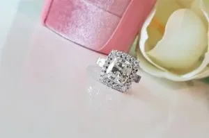 Authentic The Cushion Of Clarity 3.85 Tcw Moissanite Halo Talisman In 14K White Gold Plating