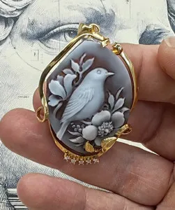 Authentic Celestial Shell Cameo Handcrafted Gold Plated Sterling Silver Talisman