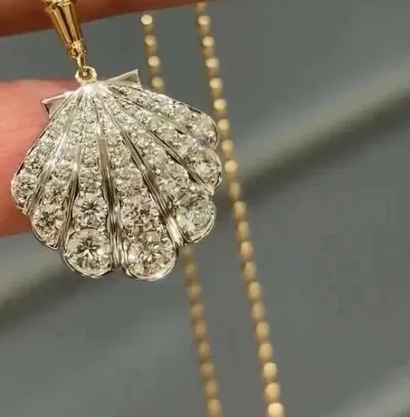 Authentic Talisman Of The Abyssal Tide Moissanite Seashell Pendant In 14K Yellow Gold Plated