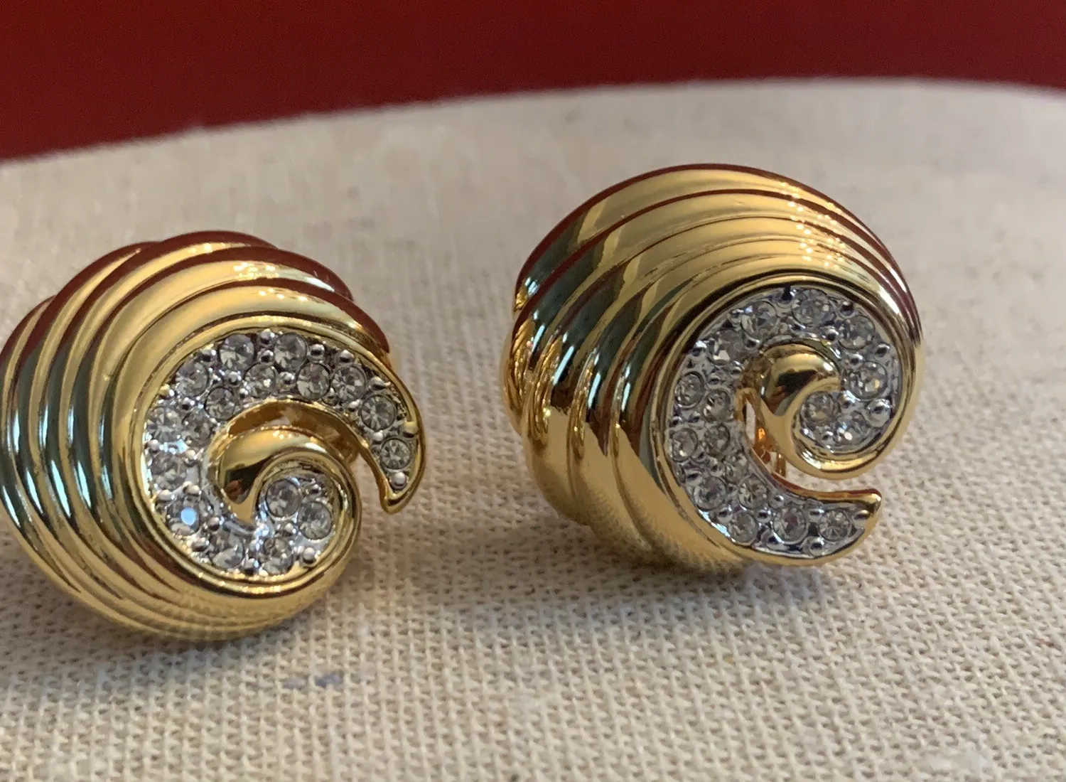 Authentic Radiant Crests Of Light Gold- Plated Crystal Wave Clip Earrings