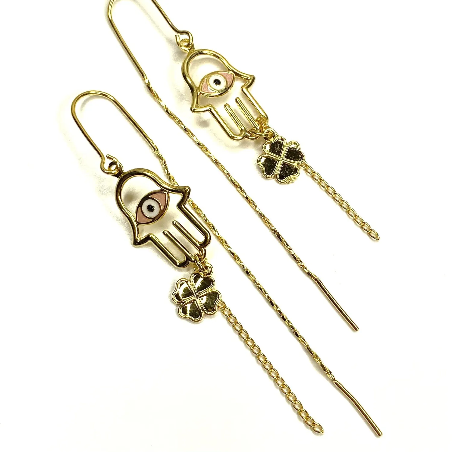 Authentic Sovereign Shield 14K Gold- Plated Hamsa Threader Earrings For Spiritual Protection