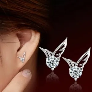 Authentic Celestial Guardian Wings White Gold- Plated Zirconia Studs