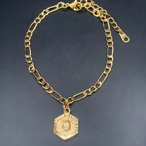 Authentic The Golden Sigil Of Identity 18- Karat Gold- Plated Hexagonal Initial Anklet