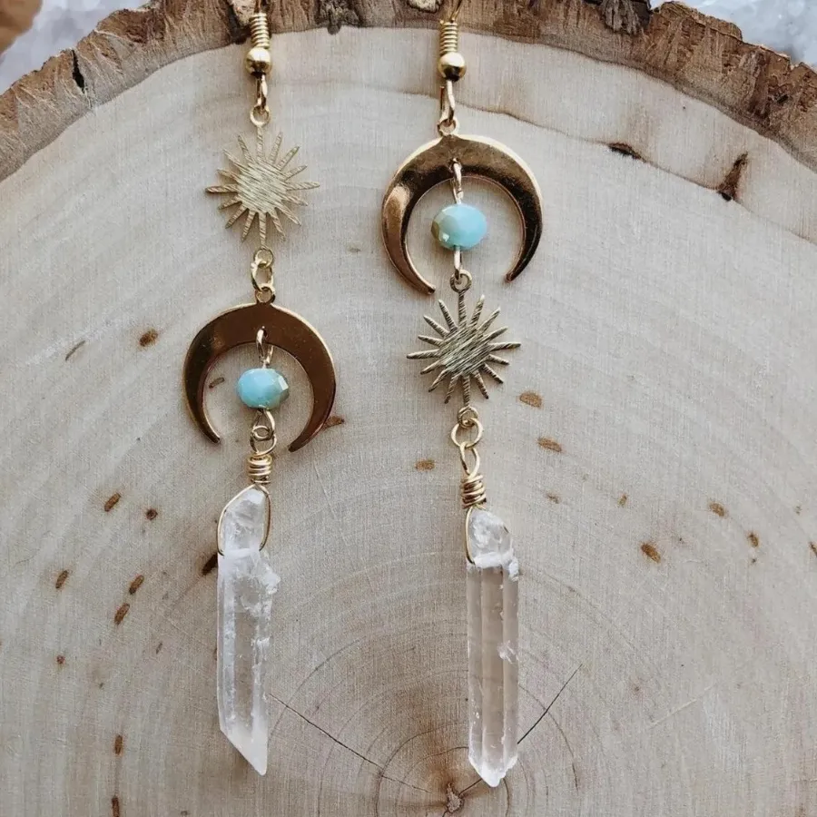 Authentic Celestial Equilibrium: Quartz Sun & Moon Talisman Earrings