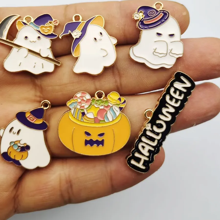 Authentic 10pcs Halloween Ghost Charm for Jewelry Accessories Diy Making Earring Bracelet Keychain Pendant Craft Metal Gold Plated