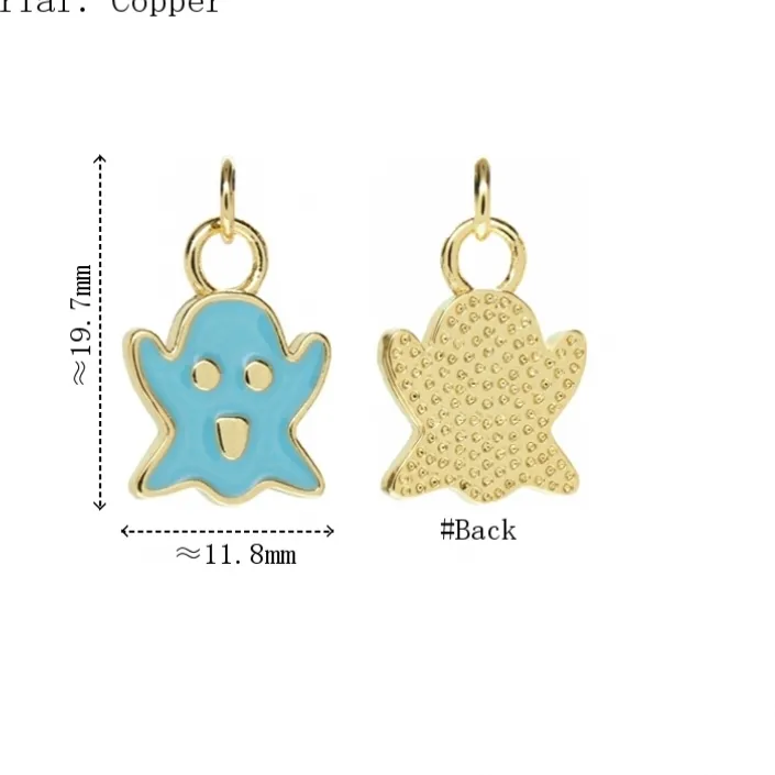 Authentic MUDULLA 10Pcs Ghost Charms Blue Halloween Gold Color Pendant Copper Enamel Approx 11.8x19.7mm Jewelry Special Gift For Women