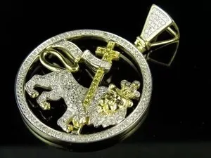 Authentic The Regal Sovereign 3Ct Moissanite Lion Of Judah Crown Talisman In 14K Yellow Gold Finish