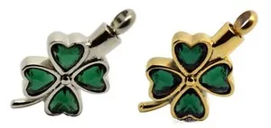 Authentic Clover Cremation Ashes Urn Memorial Pendant Necklace Engraved Four Leaf Shamrock