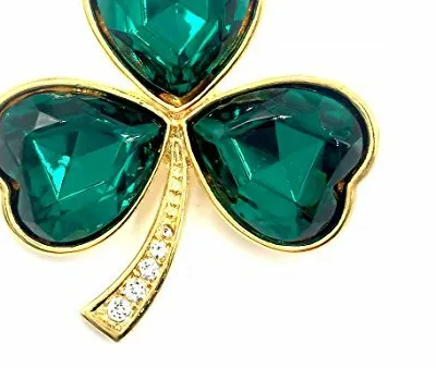 Authentic IRISH J. C. Walsh & Sons Shamrock Gold Plated Brooch Pin with Crystal Stem
