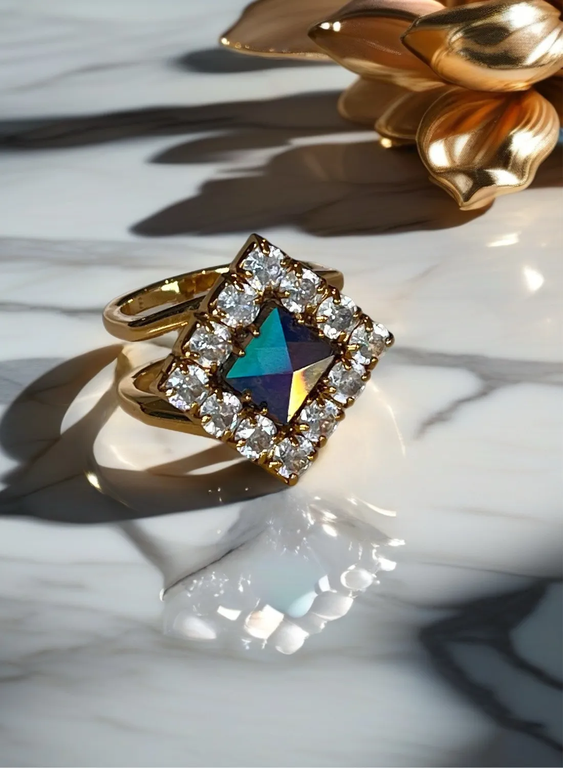 Authentic Celestial Stardust Manifestation Ring - 18k Gold Plated Cosmic Talisman Size 8