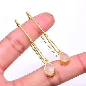 Authentic Rose Quartz Gold Plated Silver Earring Love & Protection