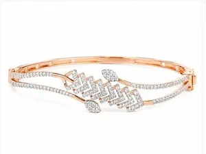 Authentic 925 Sterling Silver Moissanite Bangle Bracelet 14K Rose Gold Plated 1Micron Cuff
