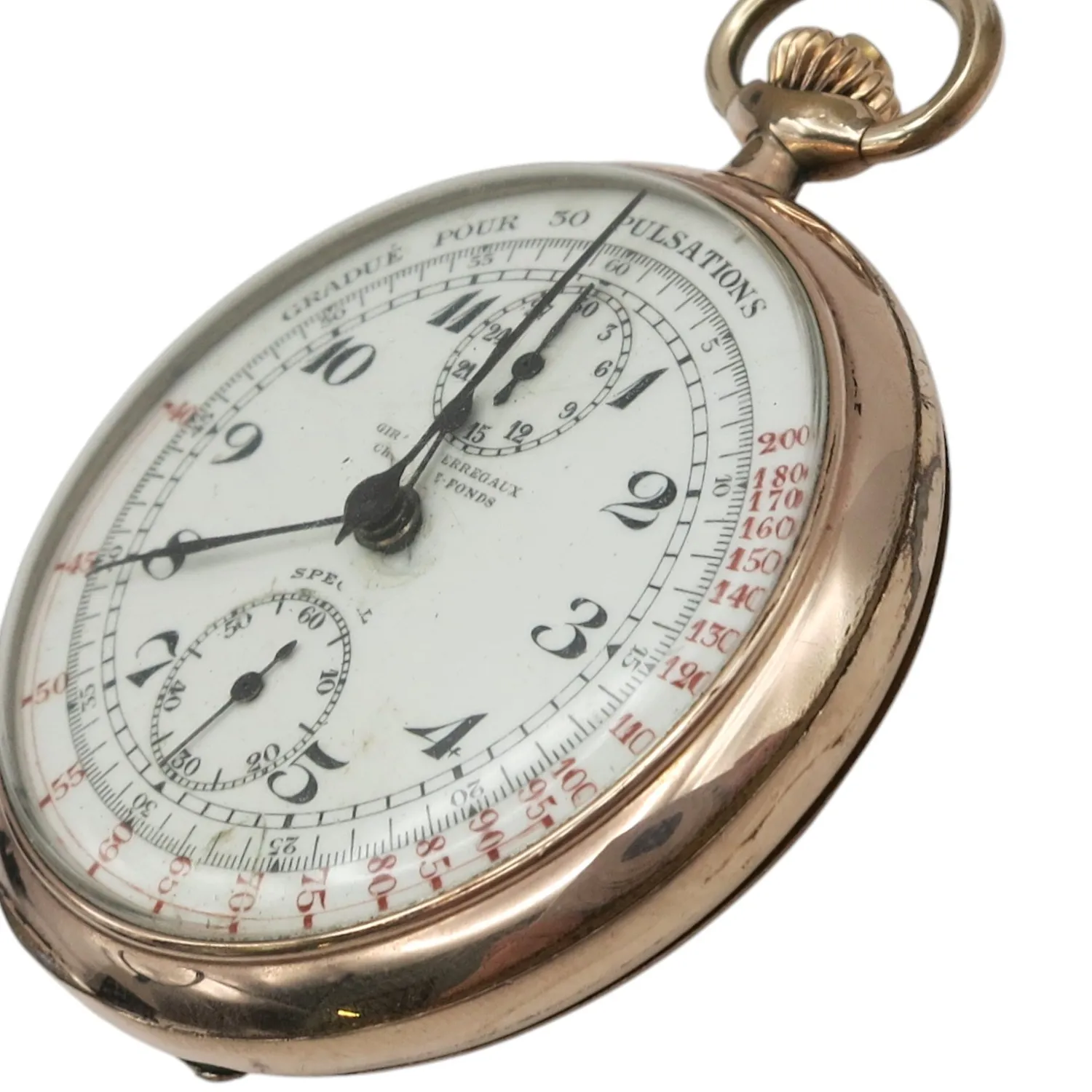 Authentic Girard Perregaux Pocket Chronograph Pulsometer White Dial Gold Plated 20 Micron