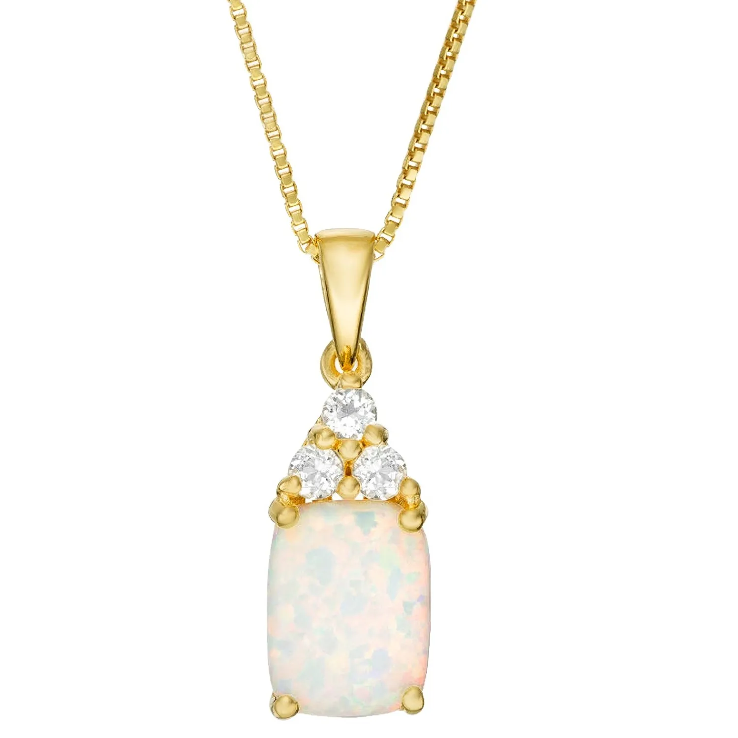 Authentic 2 Micron Yellow Gold Plated Sterling Silver Pendant with Created Opal and White