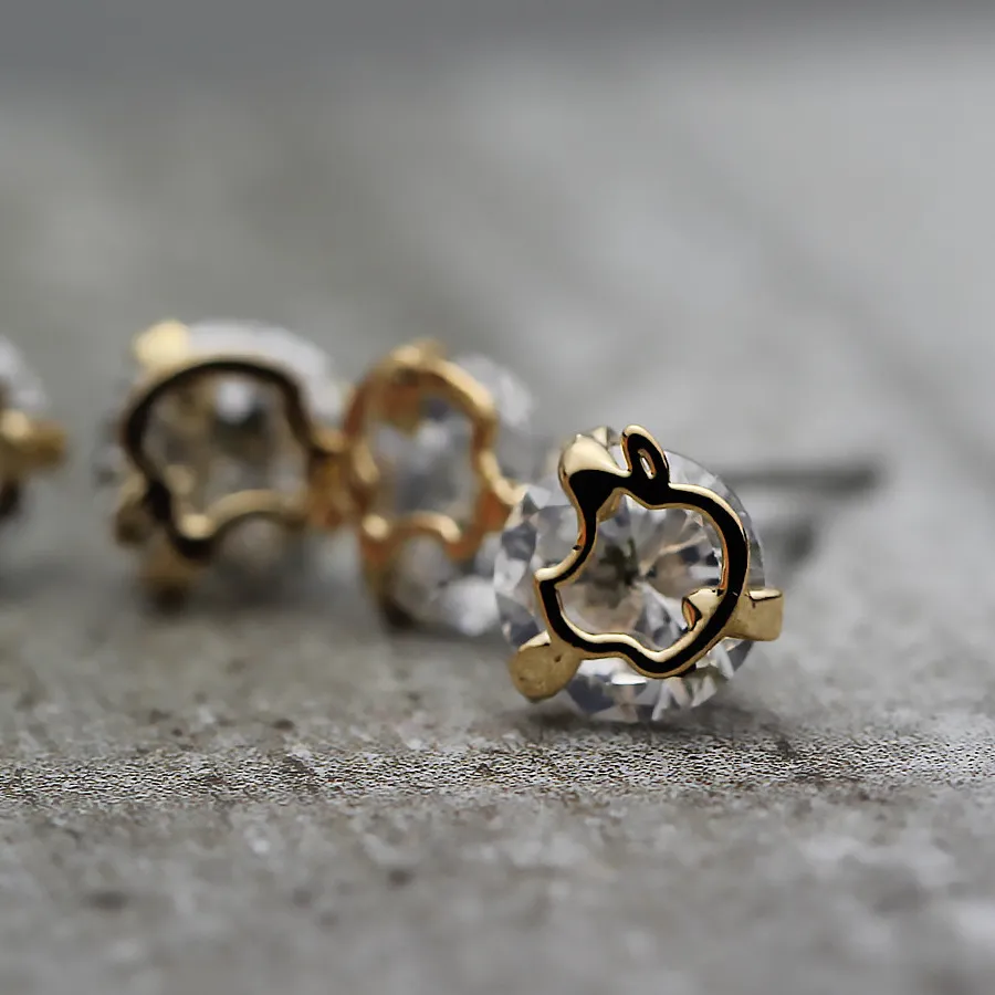 Authentic Celestial Apple Crystal Studs: 18K Gold-Plated Elegance
