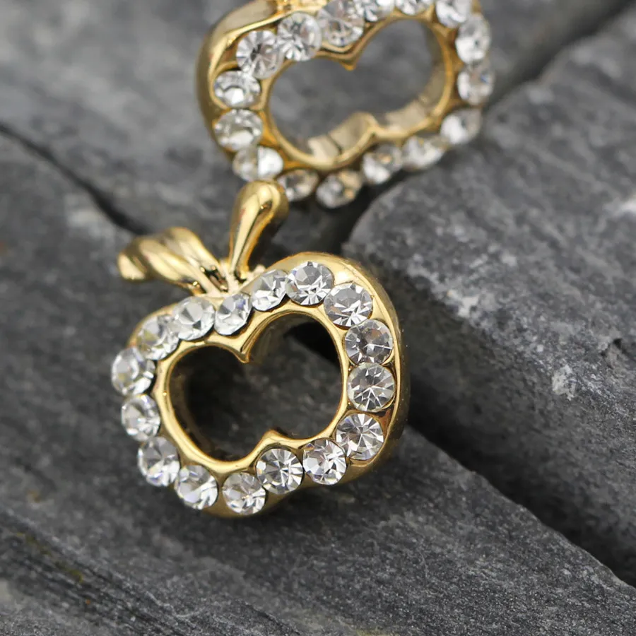 Authentic Women Girls Children 18K Gold Plated Cute Crystal Apple Stud Lovely Earrings