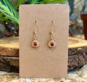 Authentic 18k Gold Plated Capybara Guinea Pig Apple Cartoon Cute Fun Handmade Earrings