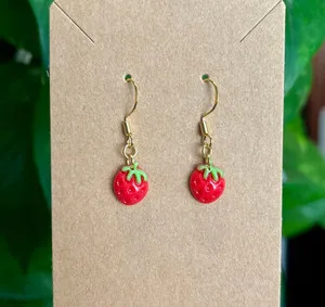 Authentic 18K Gold Plated Fruit Apple Orange Strawberry Cute Fun Food Handmade Earrings