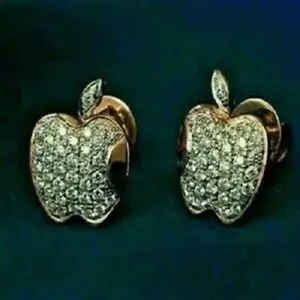 Authentic 2 Ct Round Cut Simulated Diamond 14k White Gold Plated Apple Shape Stud Earrings