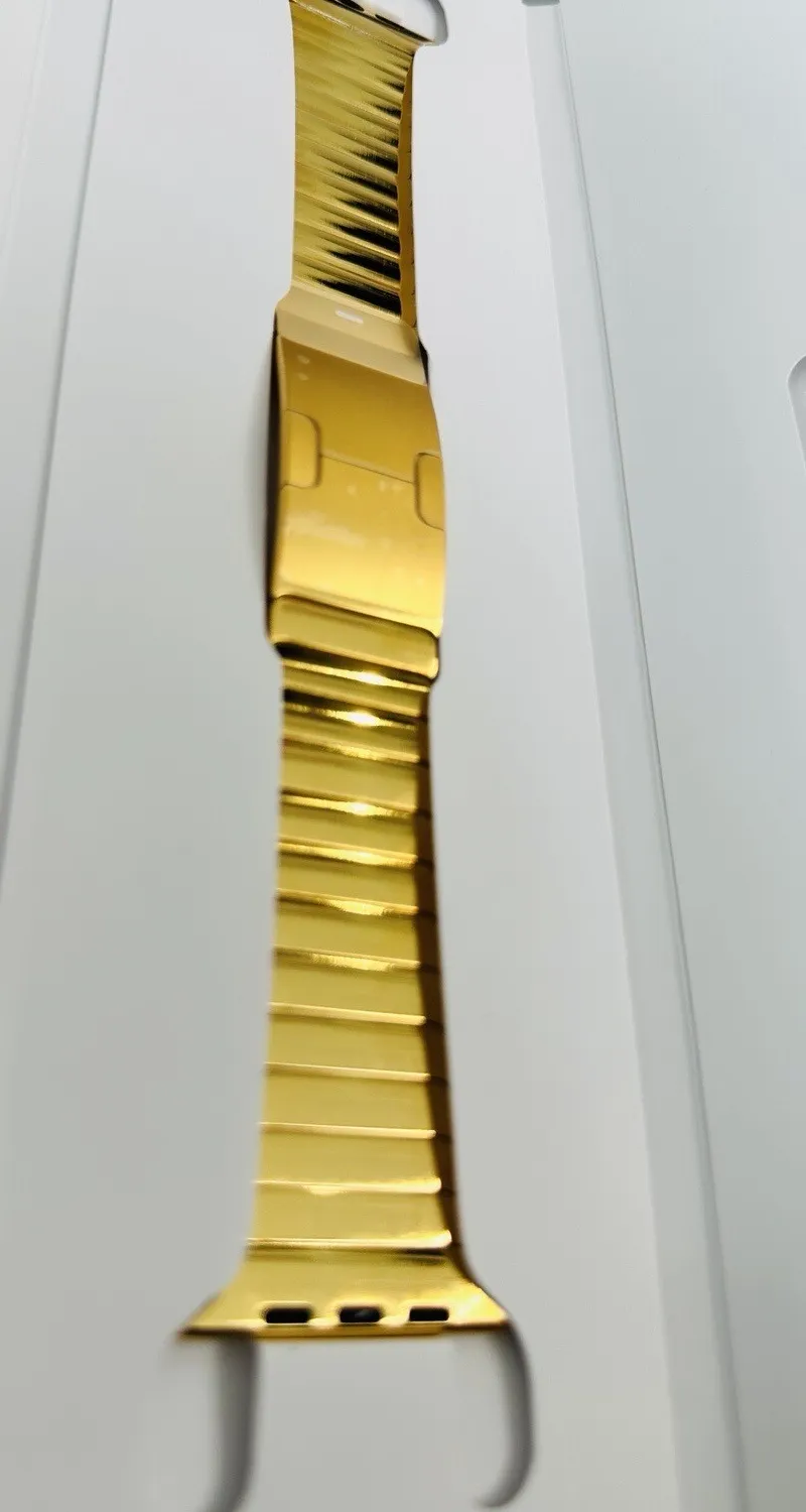 Authentic Original Custom 24K Gold Plated 45 49 Apple Polished Link Band For Apple Watch