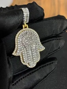 Authentic Hamsa Of Radiant Moissanite 2Ct Golden Guardian Pendant