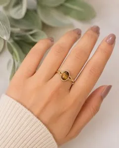 Authentic The Gilded Visionary 14K Gold Plated Tiger Eye Cabochon Ring