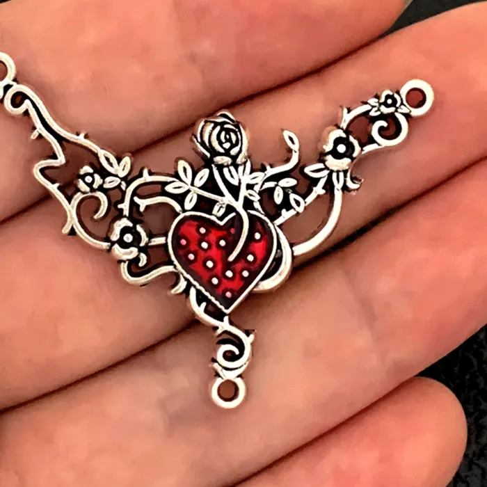 Authentic Crimson Rose Heart Pendants Gothic Protection Talismans