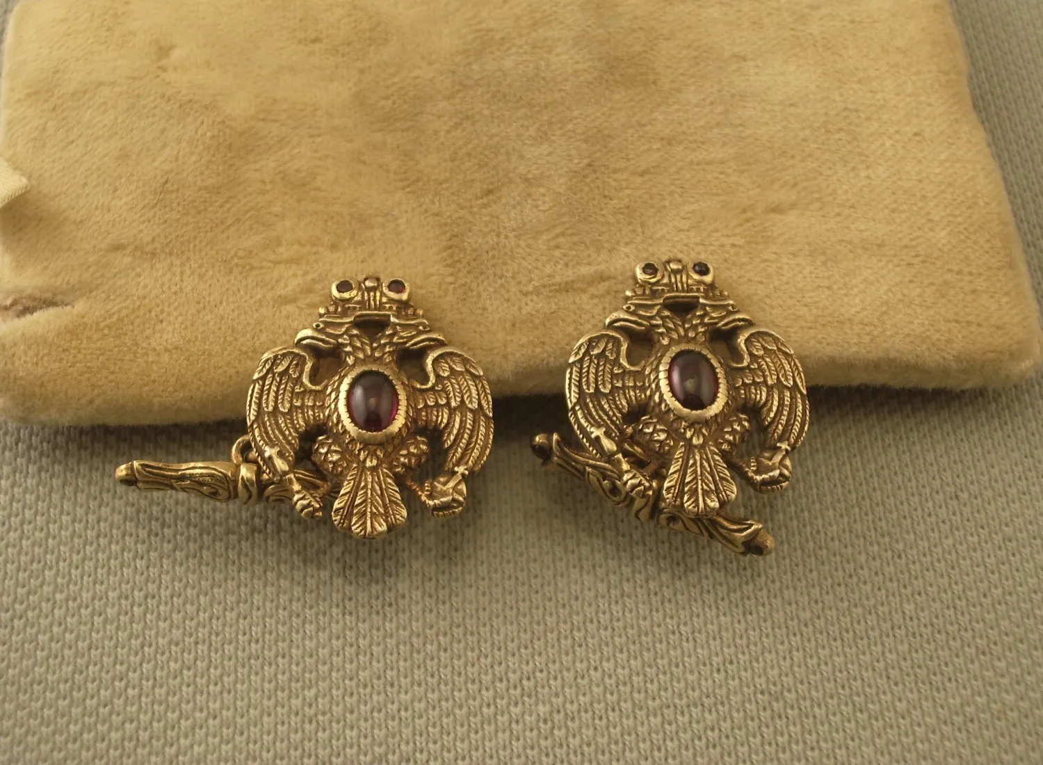 Authentic Antique Imperial Faberge Gold-plated Silver Garnet Cufflinks 84