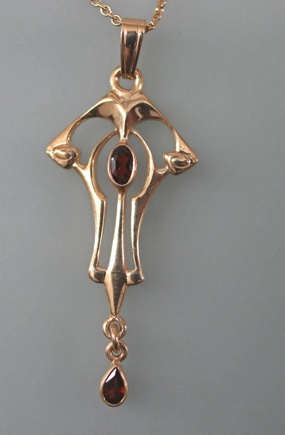 Authentic Rose Gold Serenade of the Soul: Art Nouveau Garnet Necklace