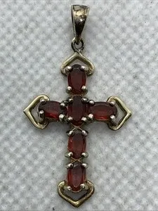 Authentic Eternal Radiance Garnet Cross Amulet – Hand‑crafted 10K Gold‑Plated Silver