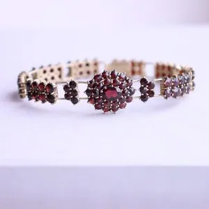 Authentic Vintage Bohemian Garnet and Gold-Plated Tombac Bracelet