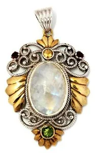 Authentic Rainbow Quartz Citrine Peridot & Garnet Pendant 925 Sterling Silver Gold Plated