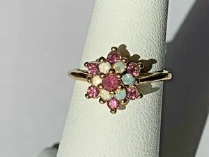 Authentic Mystical Harmony Ring: Ethiopian Opal and Bordeaux Garnet in 18K Gold