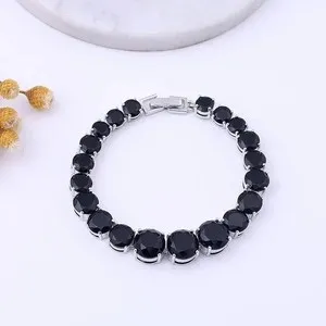 Authentic The Eclipse Obsidian Circle 14K White Gold- Plated Black Diamond Talisman Bracelet