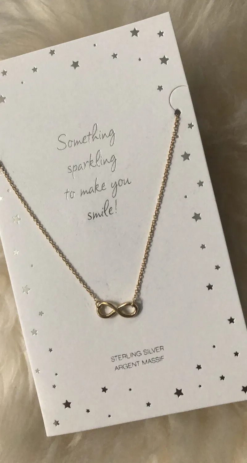 Authentic .925 GOLD PLATED STERLING SILVER INFINITY SYMBOL NECKLACE Shay Mitchell