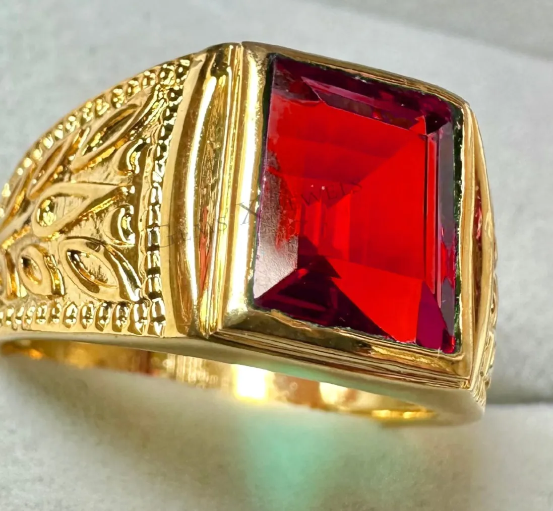 Authentic The Crimson Flame Talisman: Natural Garnet and Gold-Plated Silver Ring
