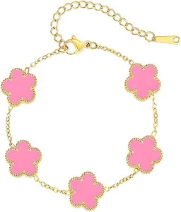 Authentic 18K Gold-Plated Four Leaf Clover Bracelet for Women,Adjustable lucky Bracelet Se