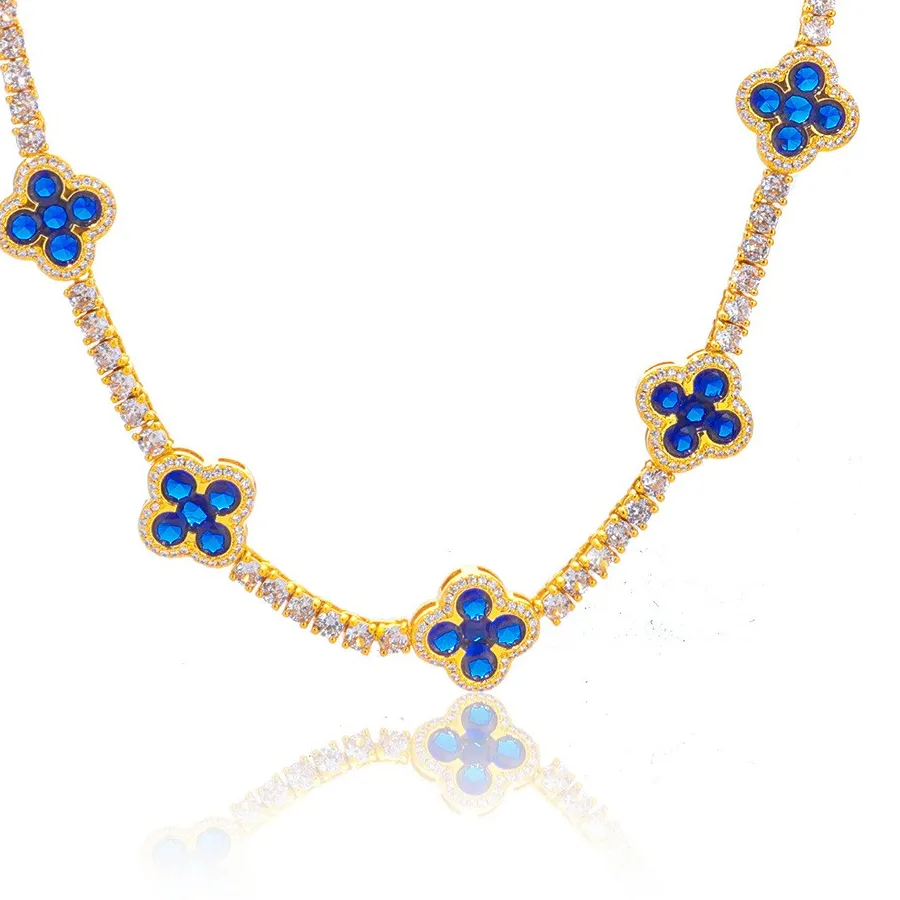 Authentic 3MM Four-leaf Clover Tennis Chain Choker Iced CZ Out Bracelet White Gold Plated