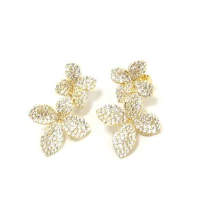 Authentic Enchanted Four‑Leaf Bloom Earrings – Gold‑Vermeil & Silver, Radiant CZ