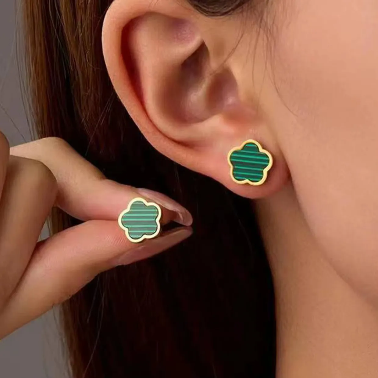 Authentic Stainless Steel 18K Gold Plated Four Leaf Clover Earrings