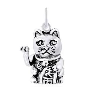Authentic The Gilded Whisker 14K White Gold Plated Maneki Neko Fortune Talisman