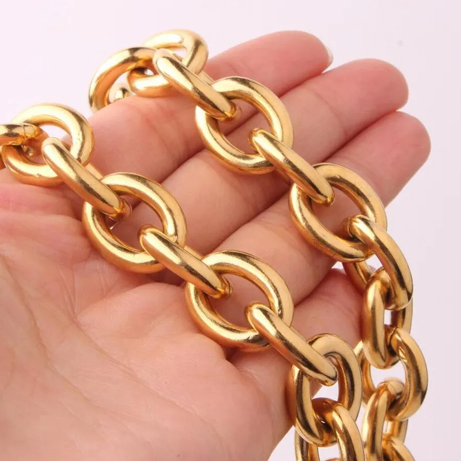 Authentic Women Men's 18K Gold Plated 316L Stainless Steel Rolo Oval Link Chain Necklace
