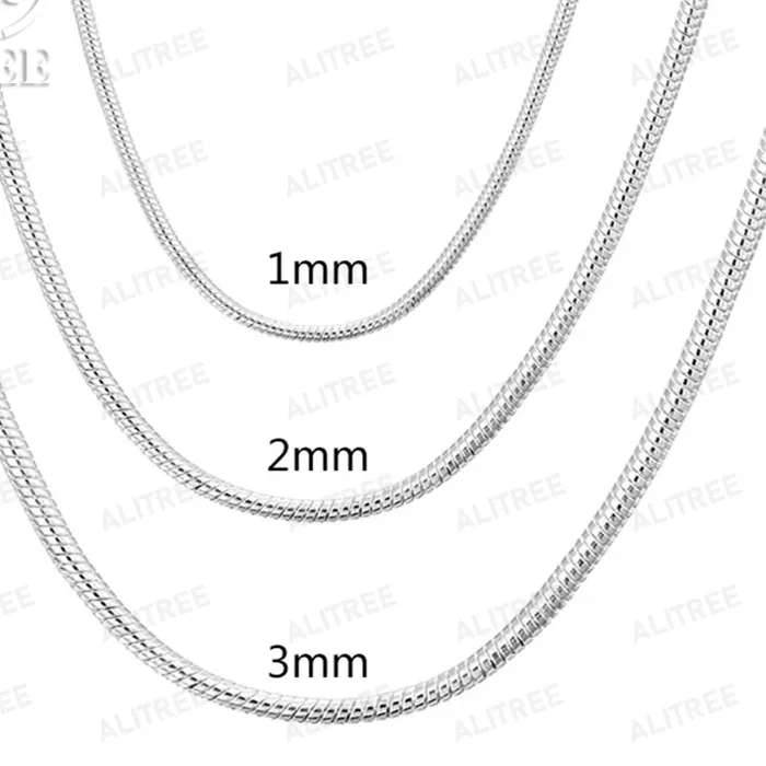 Authentic 40-75cm 925 Sterling Silver 1MM/2MM/3MM solid Snake Chain Necklace For Men Women Jewelry for pendant free shipping