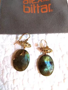 Authentic Alexis Bittar Genuine Labradorite, Crystal and Gold Plated Earrings