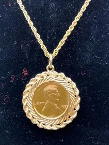 Authentic 14 KT GOLD PLATED GENUINE US PENNY COIN W/ 18" 14KT GOLD PLATED ROPE CHAIN