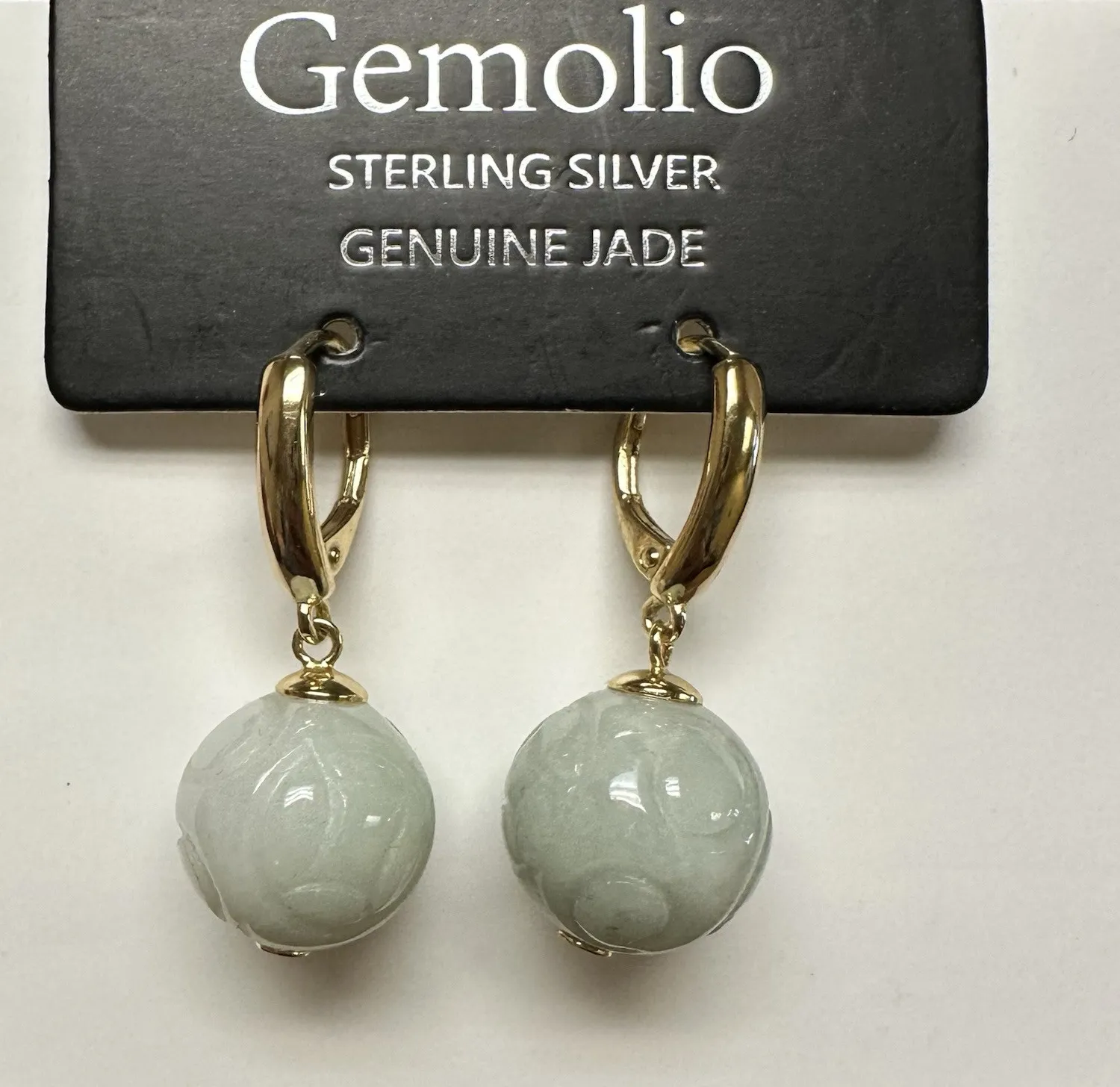 Authentic Radiant Verdant Harmony: Gold-Plated Sterling Silver Genuine Jade Dangle Earrings